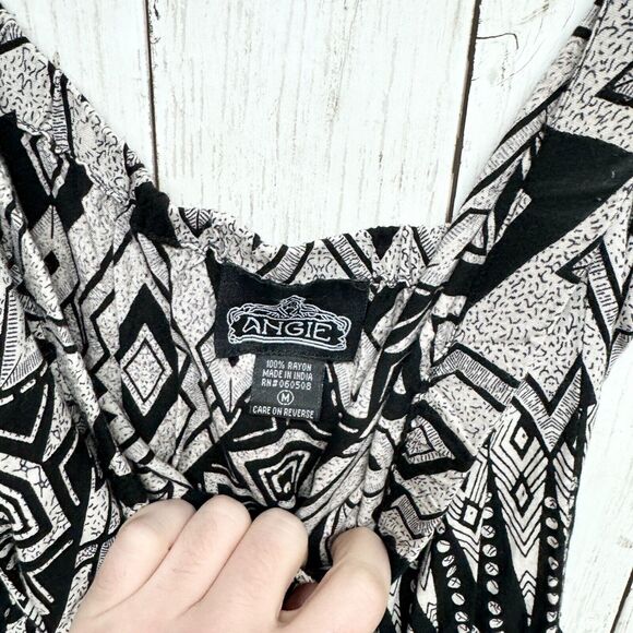 Angie Romper Women Size M Boho Strapless Summer Black Geometric Rayon - Picture 3 of 4